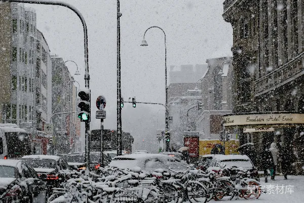 高清摄影 雪中的城市街景