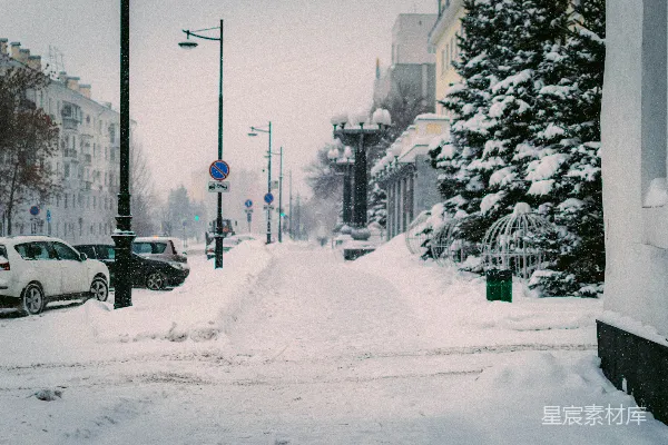 高清摄影 冬日雪景中的城市街道