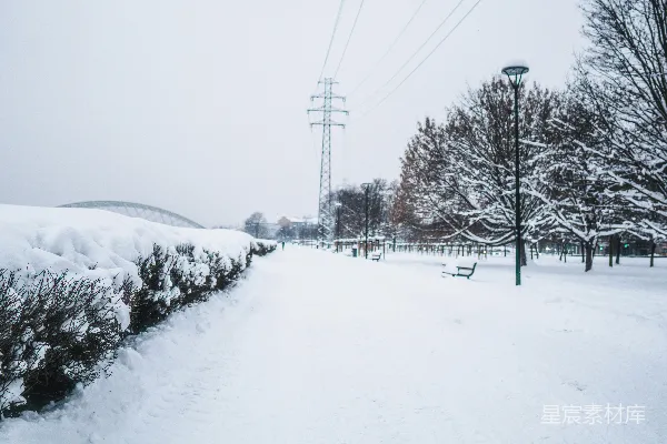 高清摄影 冬日雪景中的城市公园