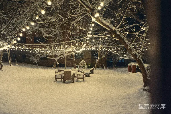 高清摄影 冬夜雪景中的温馨聚会
