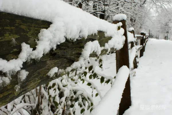 高清摄影 冬日雪景中的木栅栏