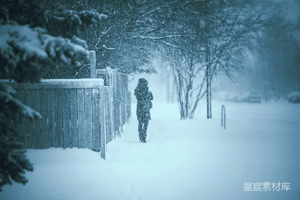 高清摄影 冬日雪景中的孤独身影