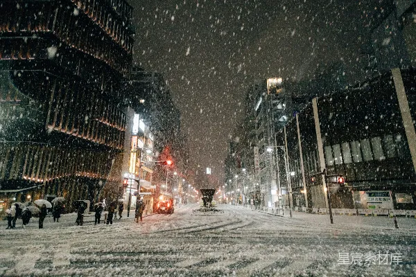 高清摄影 冬夜雪景中的城市街道