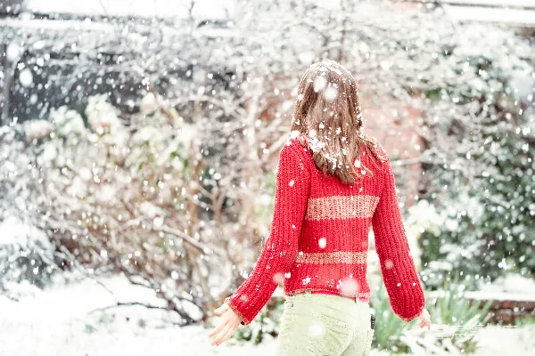 高清摄影 冬日雪花中的温暖背影