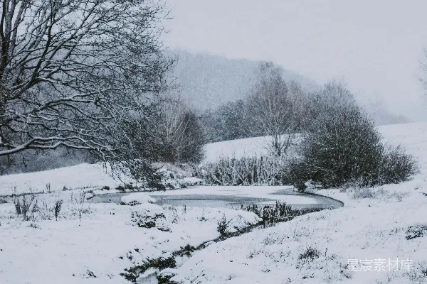 高清摄影 雪中的宁静小溪