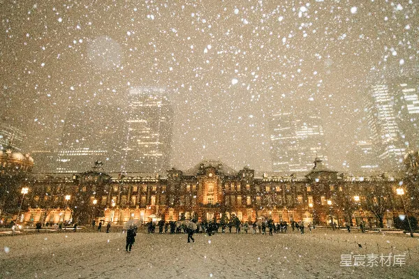 高清摄影 东京站雪夜