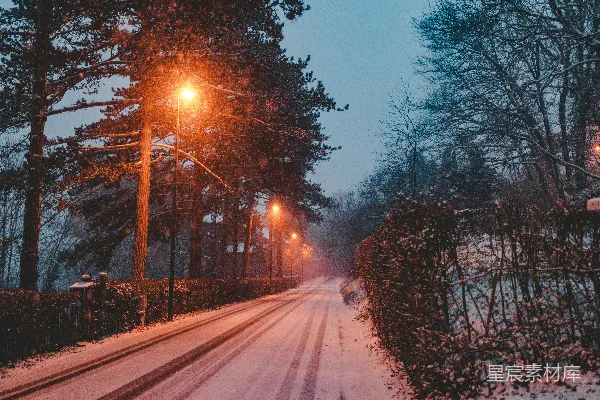 高清摄影 冬夜雪景中的灯光