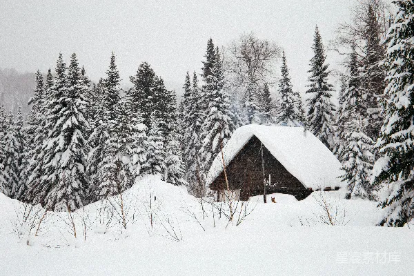 高清摄影 雪中的小木屋