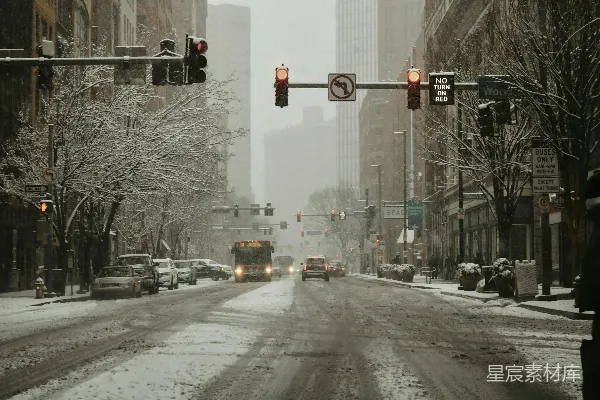 高清摄影 雪中城市街景