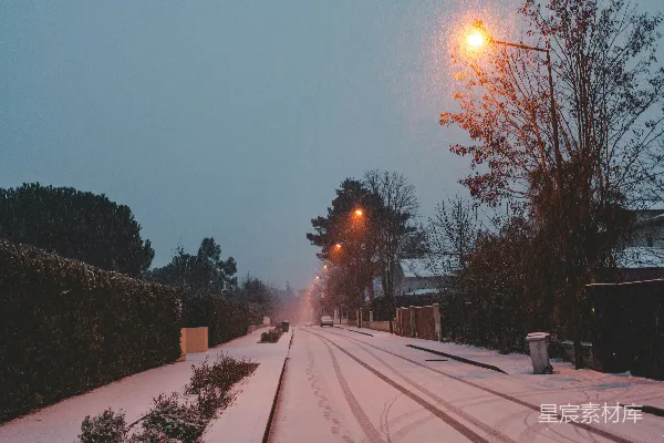 高清摄影 冬日雪夜的宁静街道