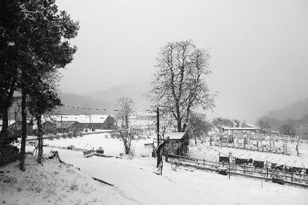 高清摄影 冬日雪景中的乡村小屋
