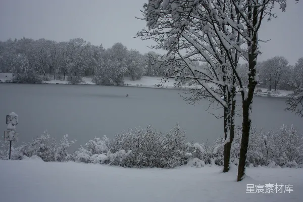 高清摄影 冬日湖畔雪景