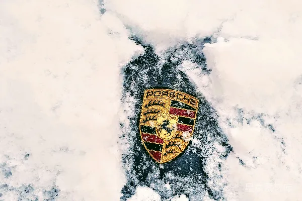 高清摄影 雪中保时捷徽标