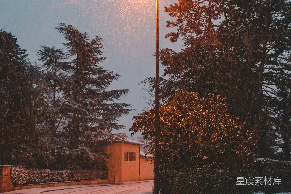 高清摄影 冬日雪夜的街灯