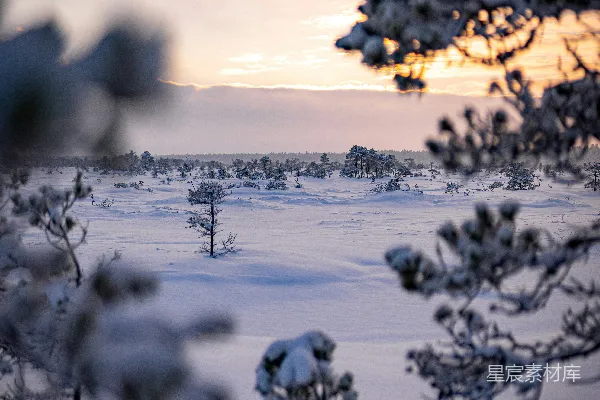 高清摄影 雪地日落风景