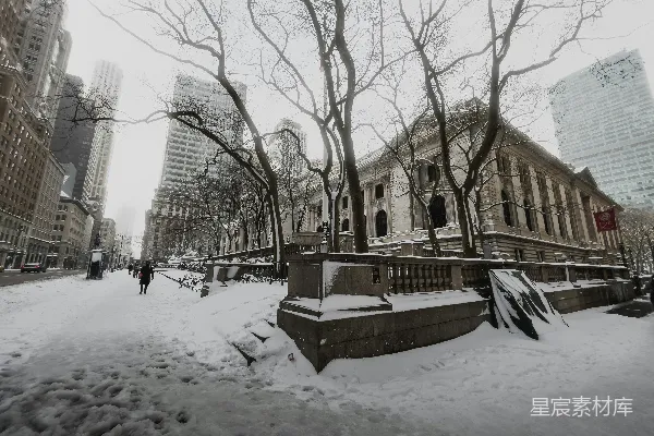 高清摄影 雪中的城市图书馆