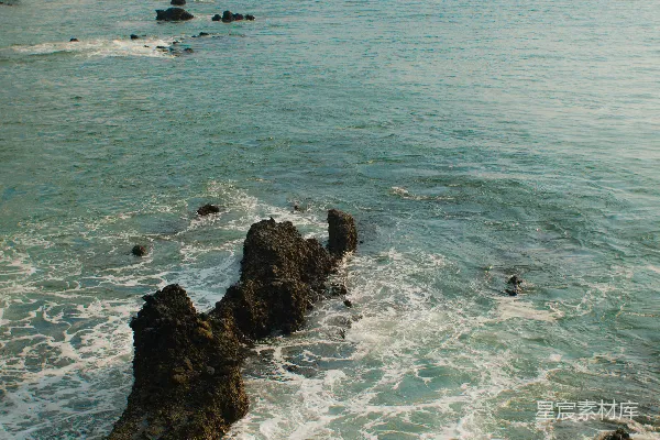 高清摄影 海岸礁石与波浪