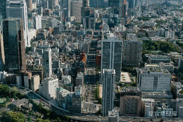 高清摄影 一座城市高空俯瞰图，高大建筑物林立。