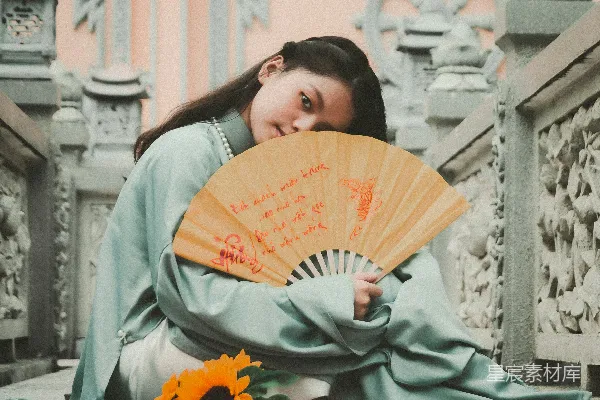 高清摄影 古典风情：扇子与向日葵
