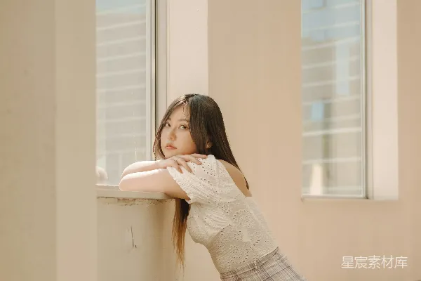 高清摄影 窗边的少女
