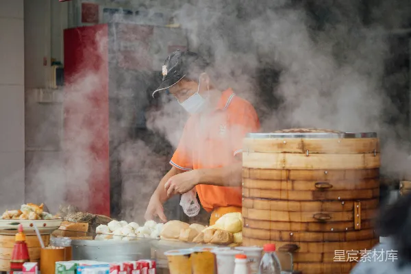 高清摄影 蒸汽腾腾的早餐摊