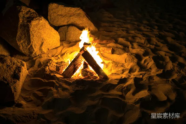 高清摄影 篝火在夜幕下的温暖