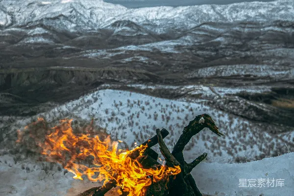 高清摄影 雪地篝火