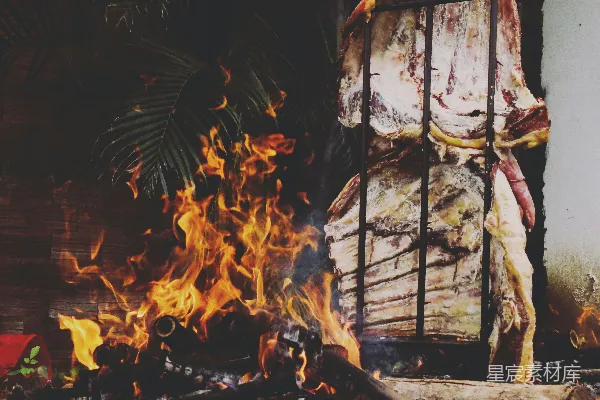 高清摄影 烤肉炉前的火焰