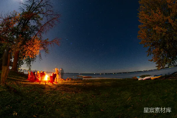 高清摄影 湖畔篝火夜景