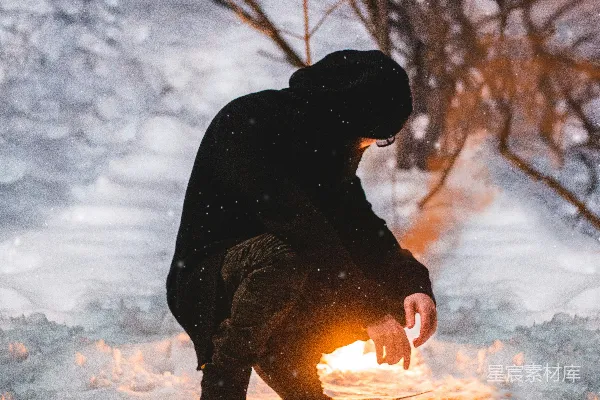 高清摄影 雪地篝火