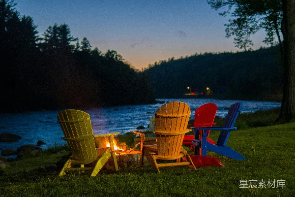 高清摄影 湖边篝火夜景