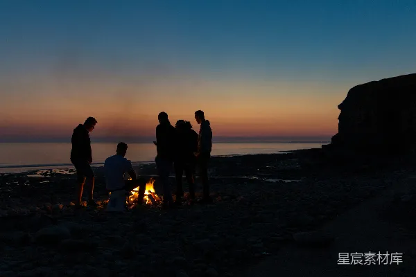 高清摄影 海滩篝火夜话