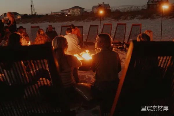 高清摄影 海边篝火晚会