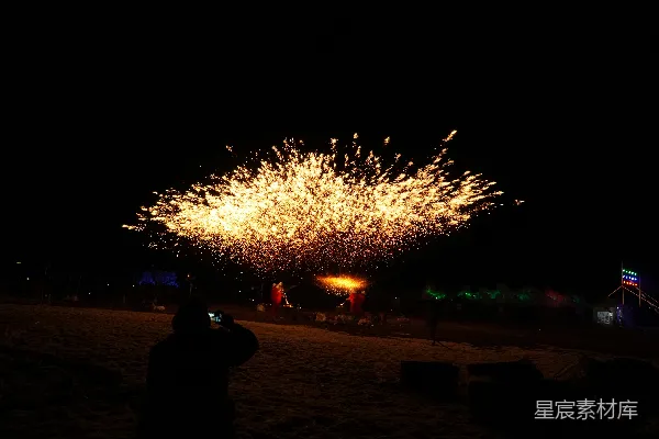 高清摄影 夜空下的烟花表演