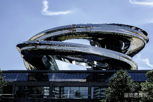 高清摄影 未来感建筑：镜面圆环结构