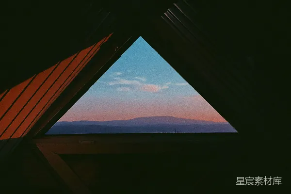 高清摄影 三角窗景，日落余晖