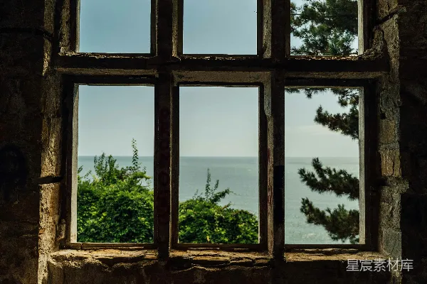 高清摄影 老窗框与海景