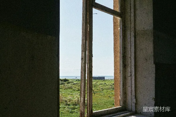 高清摄影 窗外的田野与海景