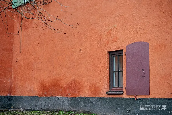高清摄影 橙色墙面的窗户