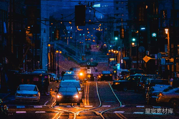高清摄影 夜色中的城市街道