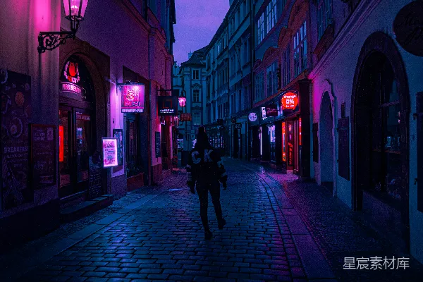 高清摄影 夜晚霓虹下的街头漫步