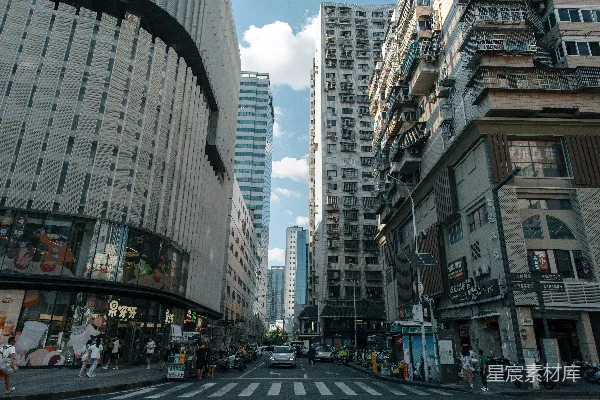 高清摄影 城市交错的建筑与街道