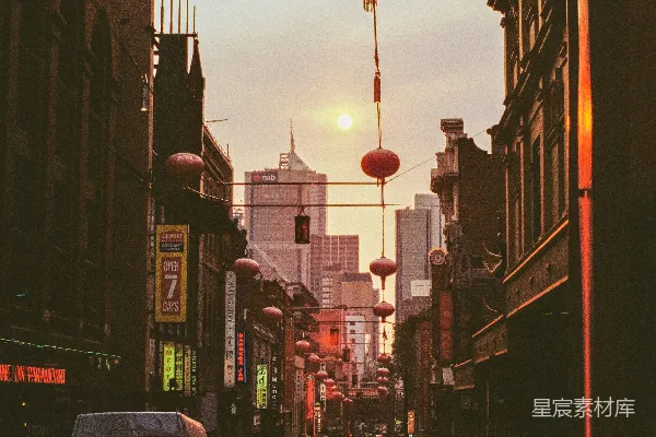 高清摄影 夕阳下的中国城
