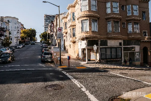高清摄影 旧金山街角的日落景色