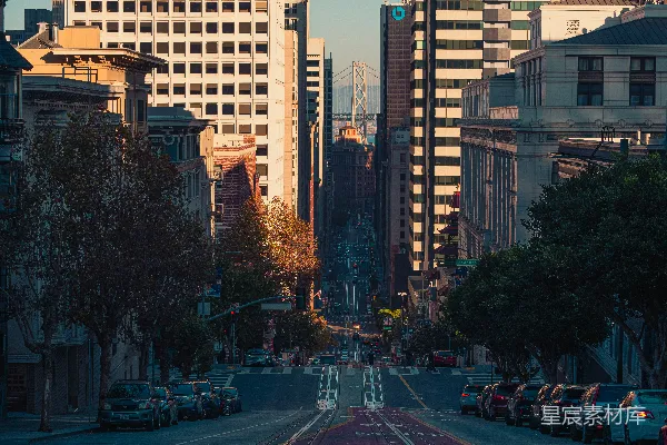 高清摄影 夕阳下的城市街道