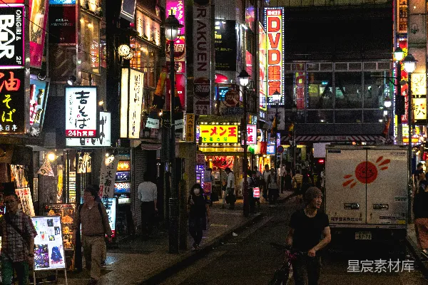 高清摄影 霓虹灯下的夜市街景