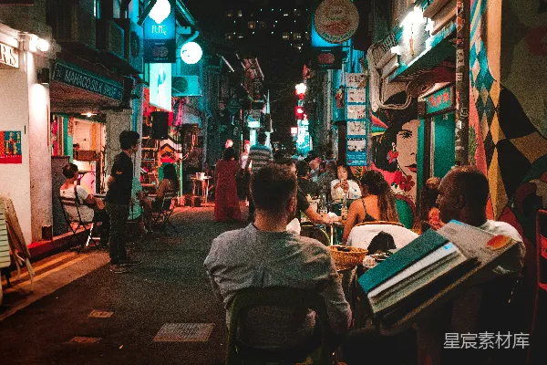 高清摄影 夜晚霓虹下的市井生活
