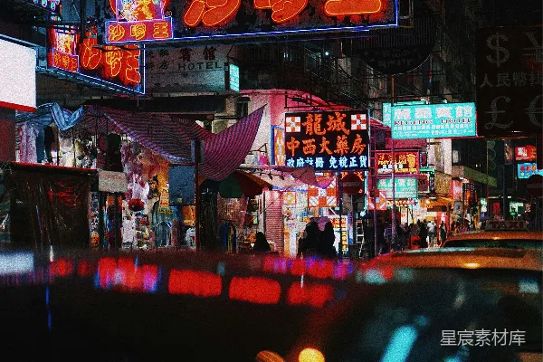 高清摄影 霓虹夜市的繁华与喧嚣