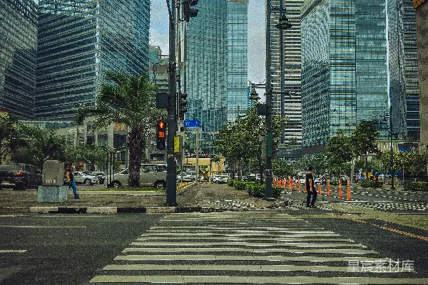 高清摄影 城市中的斑马线与摩天大楼
