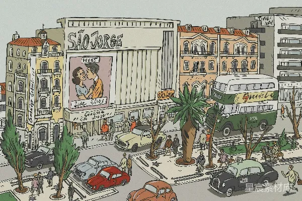高清摄影 老式城市街景插画